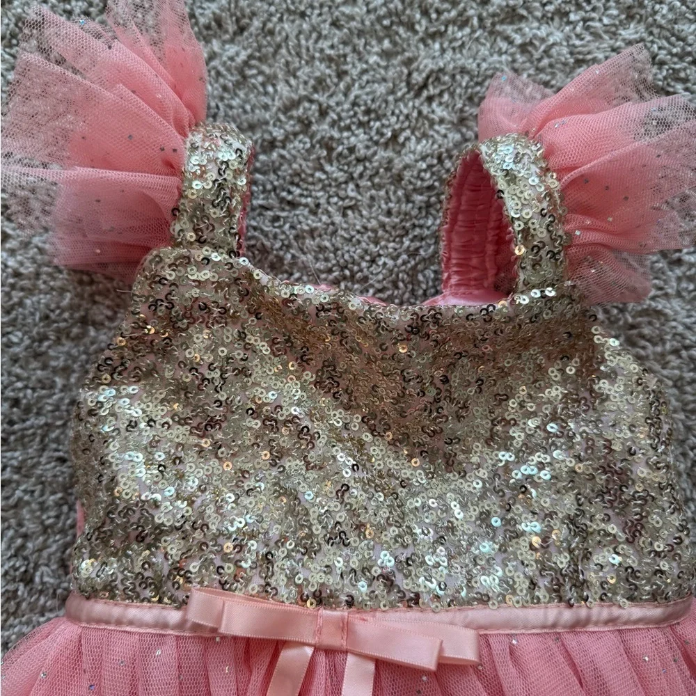 Popatu Toddler 2T Sequin Tulle Party Dress – Pink & Gold Sparkle Dress Fancy